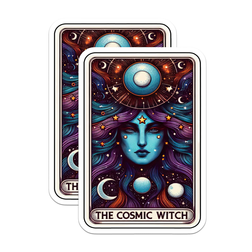 (2 Pack) Cosmic Witch Stickers - Celestial Art Stickers - Mystical Witchcraft Stickers - 5" On Longest Side - Sticks to Smooth Flat Surfaces - Made in USA - BMCS5371