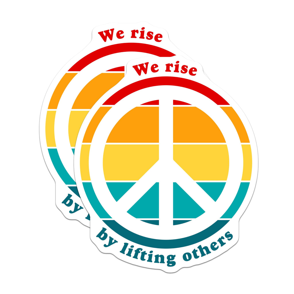 (2 Pack) Peace Sign Magnets - Inspirational We Rise by Lifting Others Quote - Unity and Kindness Message - Retro Vibes Decor - 5 Inches On Longest Side - Thick Durable Magnet - Made in USA - MAG22863