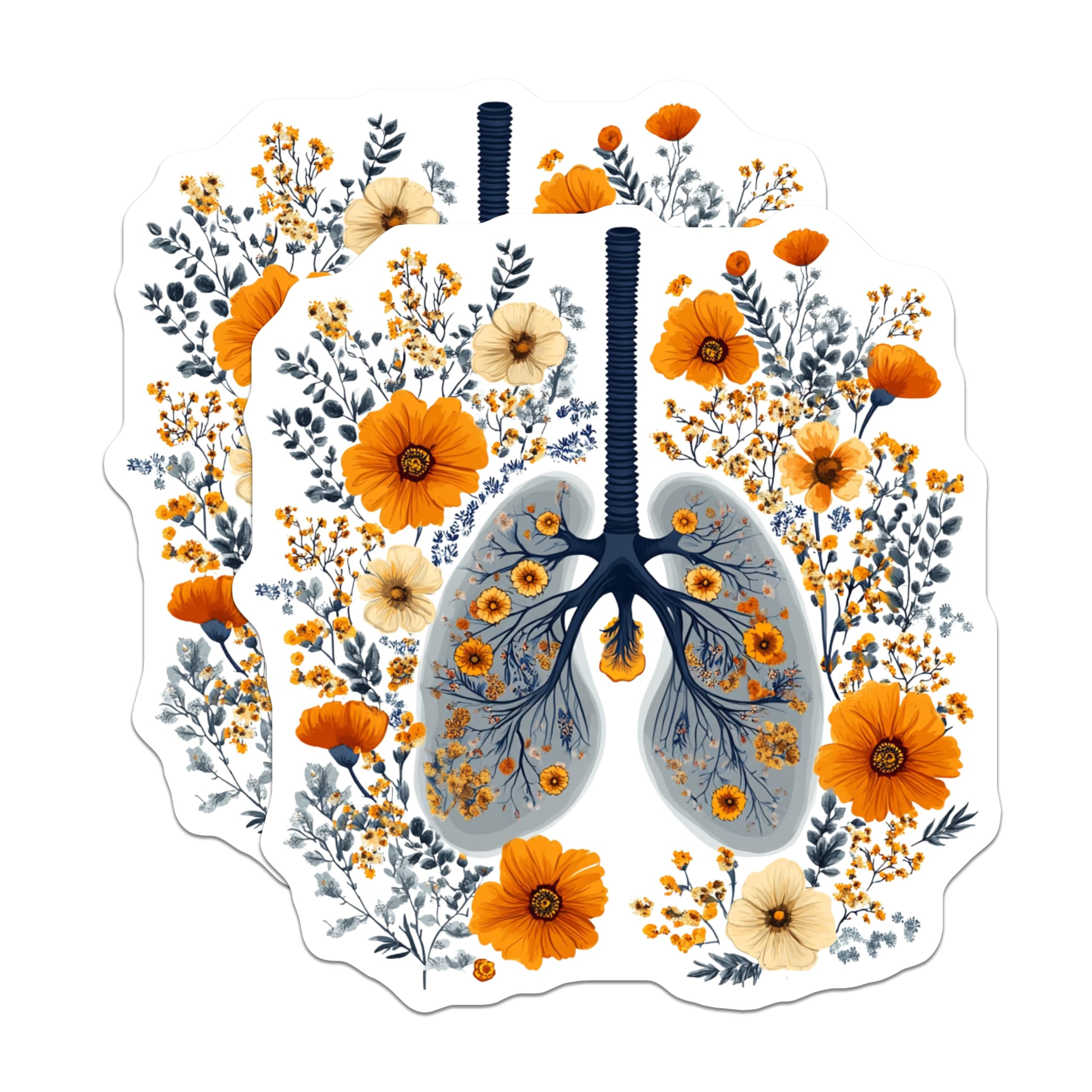 (2 Pack) Floral Lungs Magnets - Anatomical Art Decor - Medical Professional Appreciation - 5 Inches On Longest Side - Thick Durable Magnet - Made in USA - MAG29869