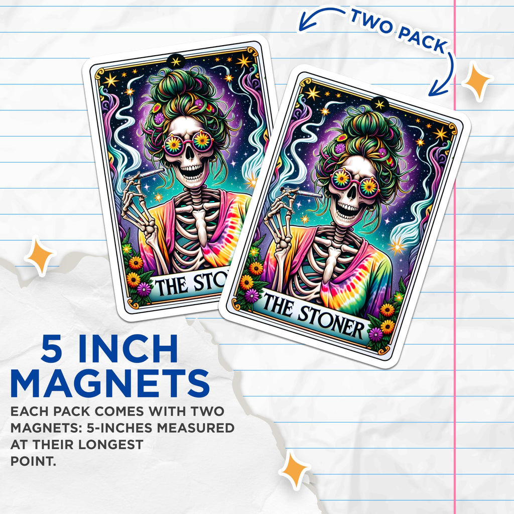 (2 Pack) Stoner Skeleton Magnets - Funny Hippie Weed Art Fridge Magnets - Psychedelic Tarot Card Kitchen Magnets for 420-5 Inches On Longest Side - Thick Durable Magnet - Made in USA - MAG28292