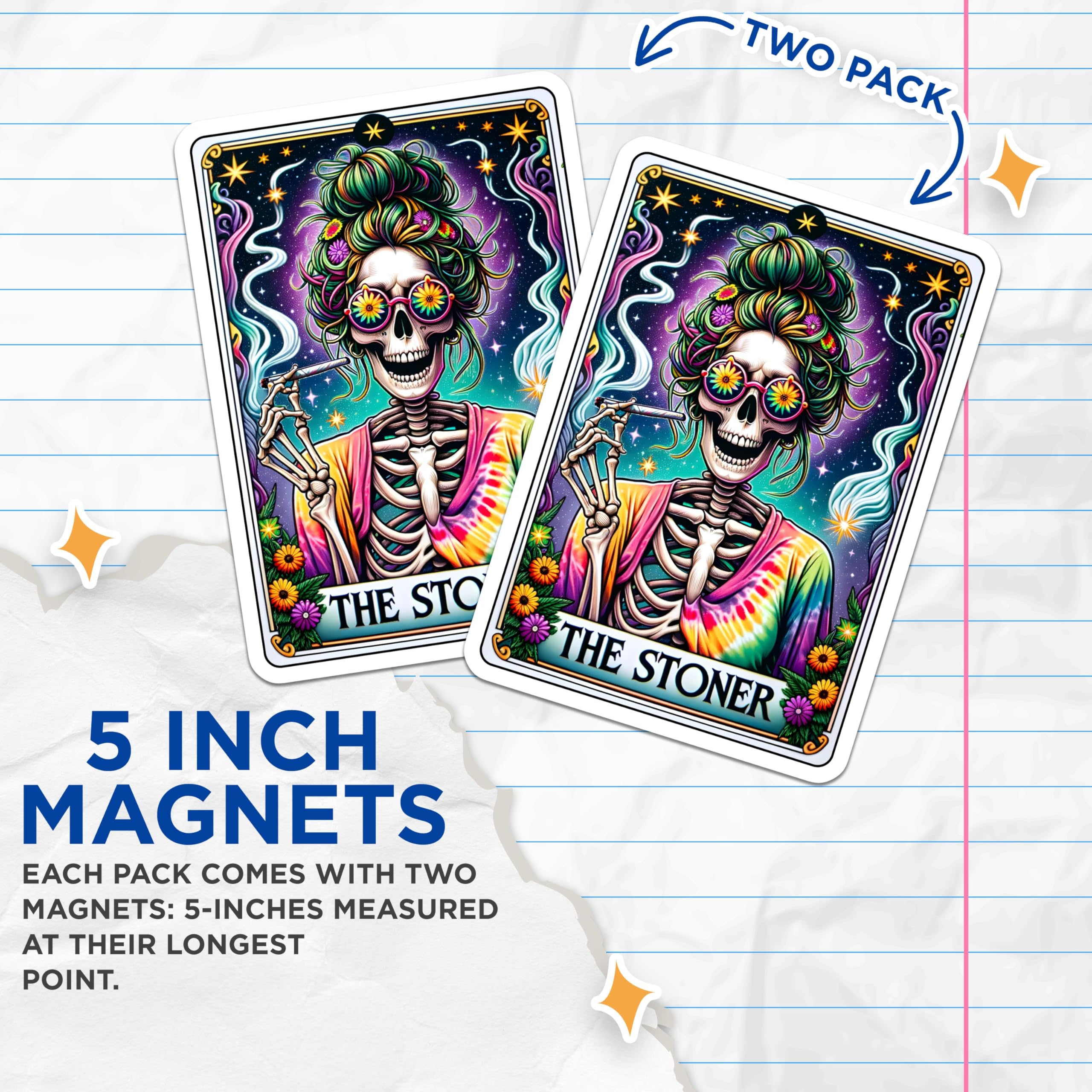 (2 Pack) Stoner Skeleton Magnets - Funny Hippie Weed Art Fridge Magnets - Psychedelic Tarot Card Kitchen Magnets for 420-5 Inches On Longest Side - Thick Durable Magnet - Made in USA - MAG28292