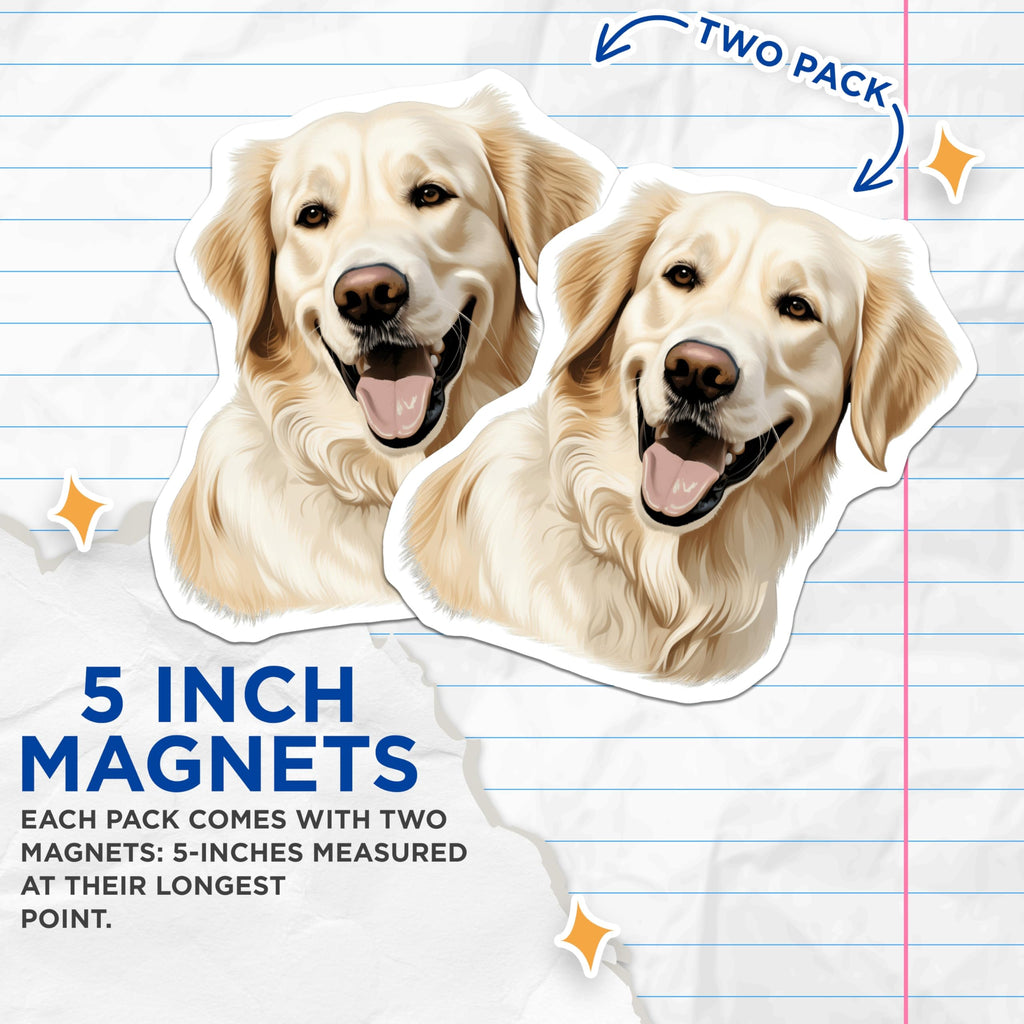 (2 Pack) Golden Retriever Magnets - Dog Lover Decor - Pet Parent Accessories - 5 Inches On Longest Side - Thick Durable Magnet - Made in USA - MAG29528