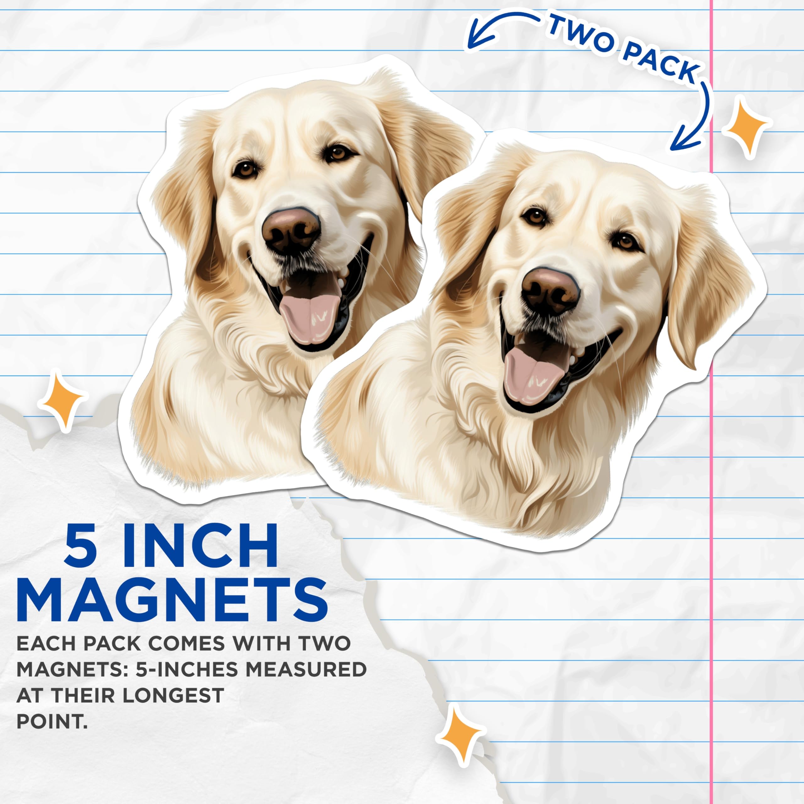 (2 Pack) Golden Retriever Magnets - Dog Lover Decor - Pet Parent Accessories - 5 Inches On Longest Side - Thick Durable Magnet - Made in USA - MAG29528