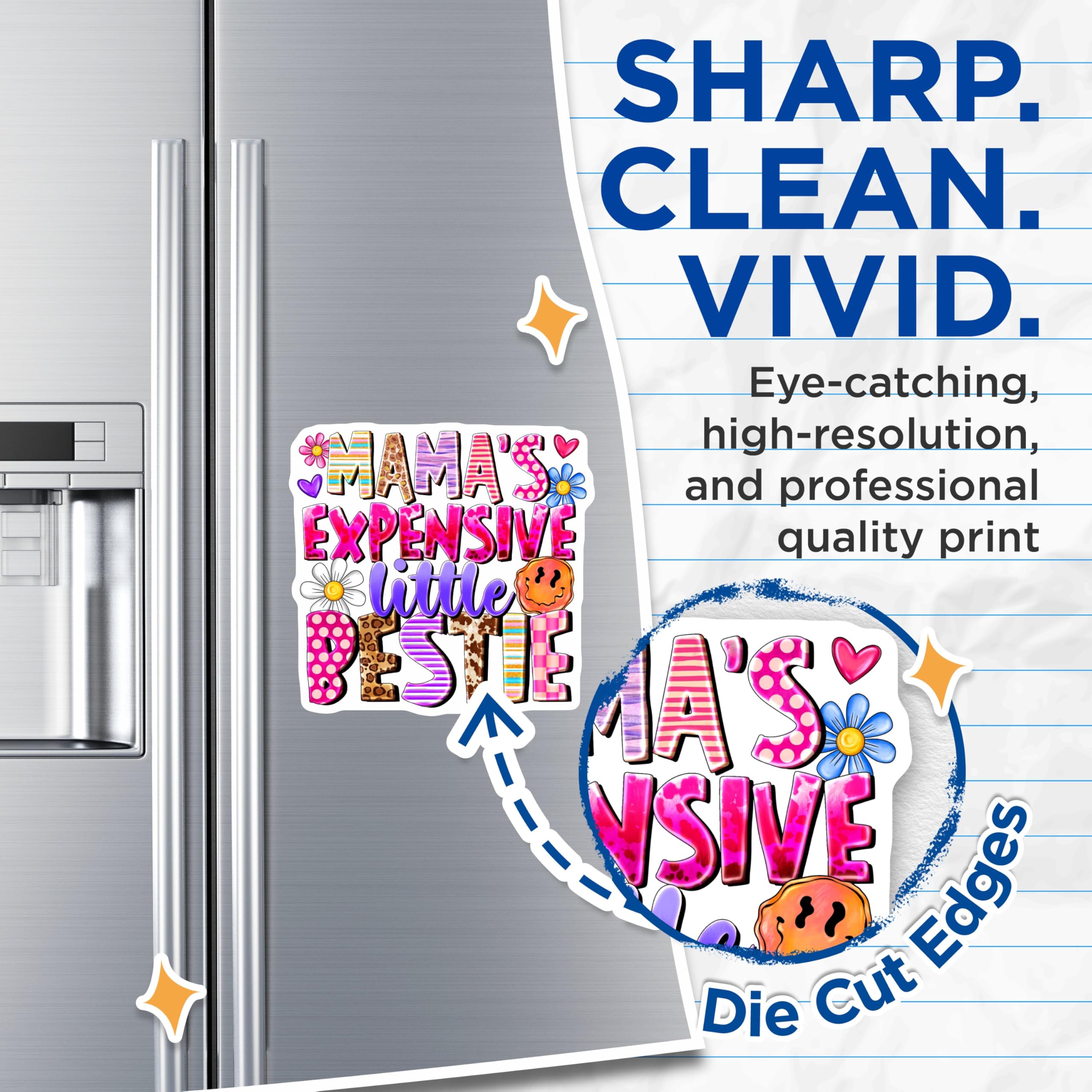 (2 Pack) Mamas Expensive Little Bestie Magnets - Trendy Mom Daughter Decor - Sassy Quote Refrigerator Decal - 5 Inches On Longest Side - Thick Durable Magnet - Made in USA - MAG23737