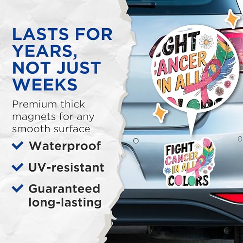(2 Pack) Fight Cancer in Magnets Magnets - Inspirational Quotes - Colorful Ribbon - 5" On Longest Side - Made in USA - Sticks to Refrigerators & Metal Surfaces - MAG8748