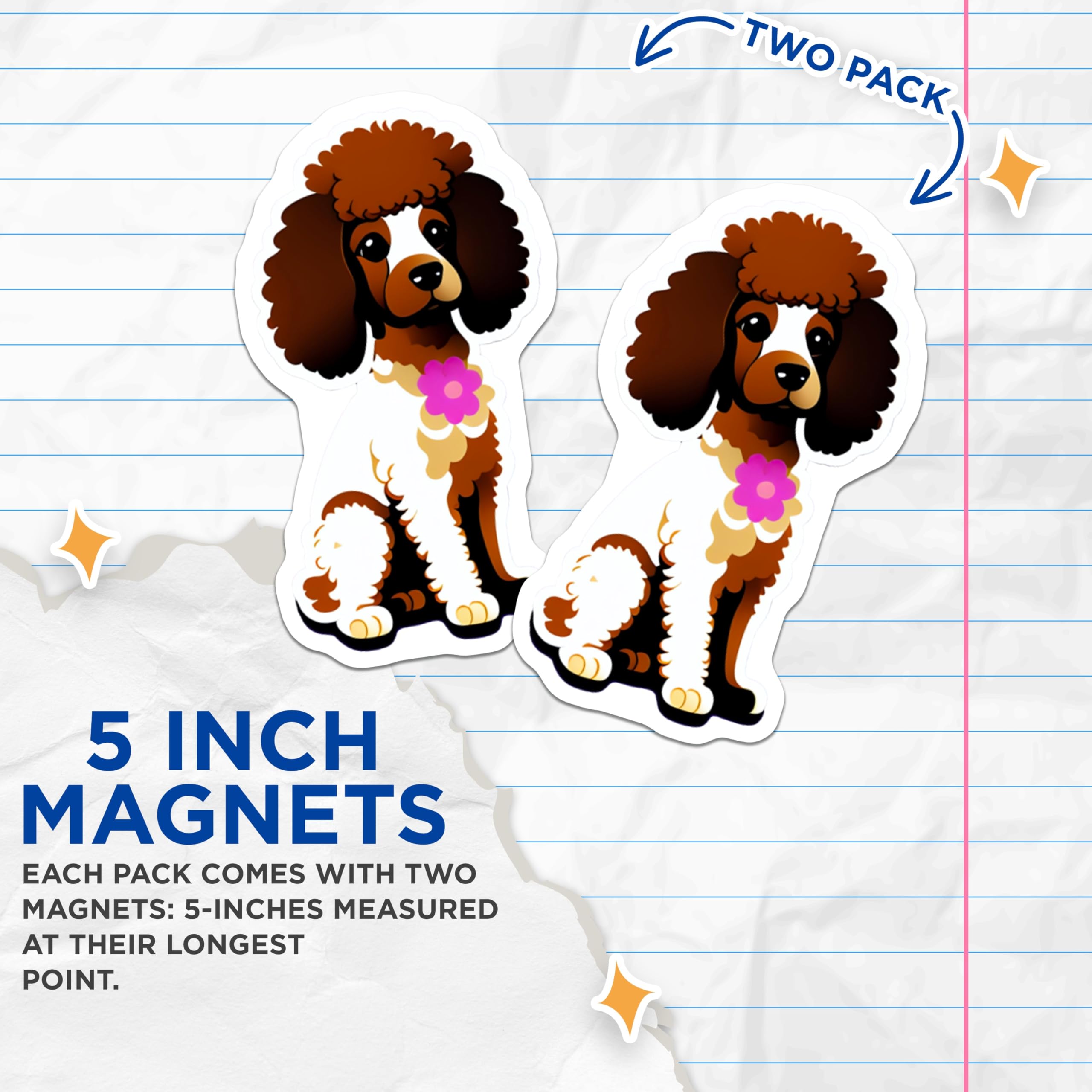 (2 Pack) Cartoon Poodle Dog Magnets - Sweet Puppy Pet Lover Accessory - Animal Art Kitchen Refrigerator Display Magnets - 5 Inches On Longest Side - Thick Durable Magnet - Made in USA - MAG22098