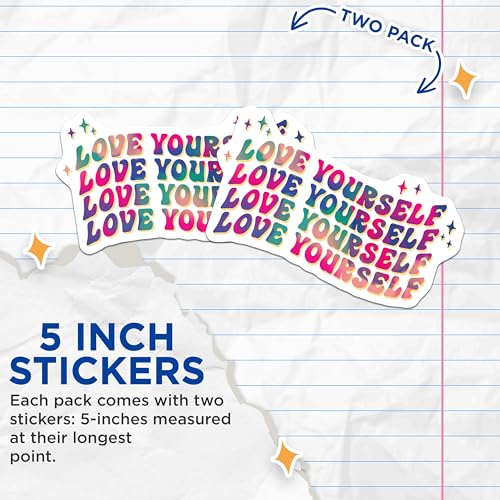 (2 Pack) Love Yourself Stickers - Motivational Stickers - Inspirational Stickers for Self Love - 5" On Longest Side - Sticks to Any Smooth Flat Surface - Made in USA - BMCS3230