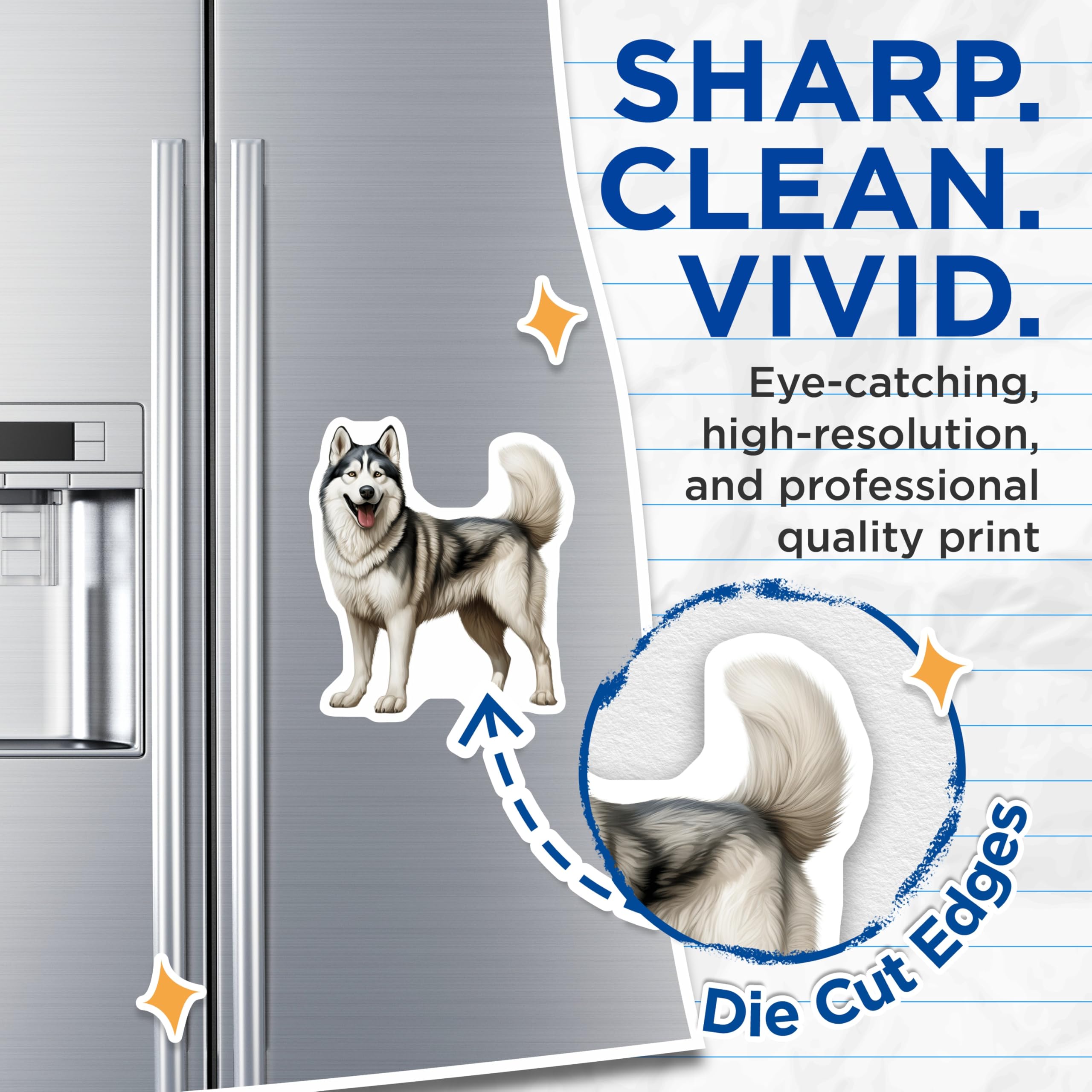 (2 Pack) Siberian Husky Magnets - Smiling Happy Husky Dog Decor - Pet Animal Fridge Locker Magnet - 5 Inches On Longest Side - Thick Durable Magnet - Made in USA - MAG24674