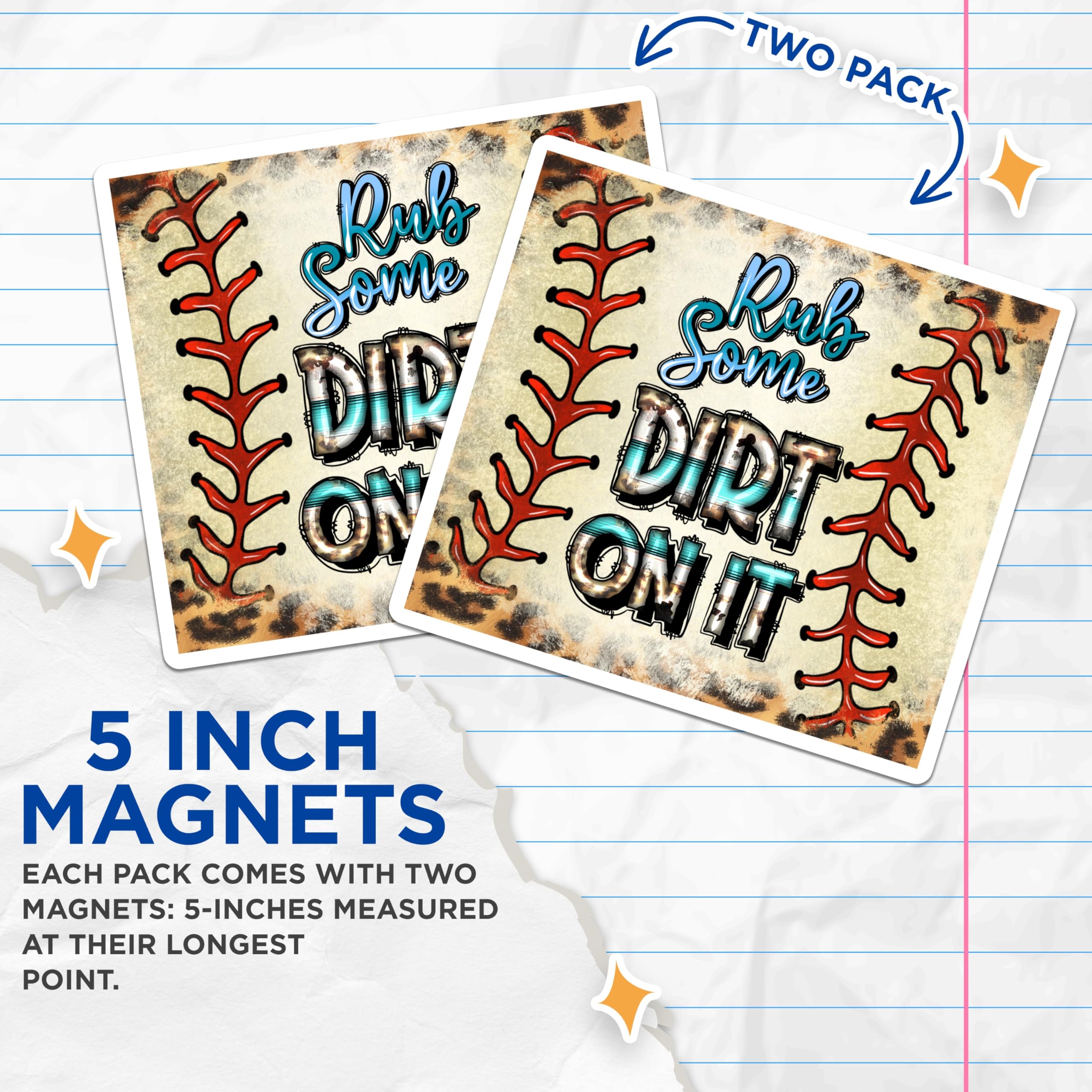(2 Pack) Baseball Magnets - Rub Some Dirt On It - Sports Fan Locker Decor - 5 Inches On Longest Side - Thick Durable Magnet - Made in USA - MAG28105