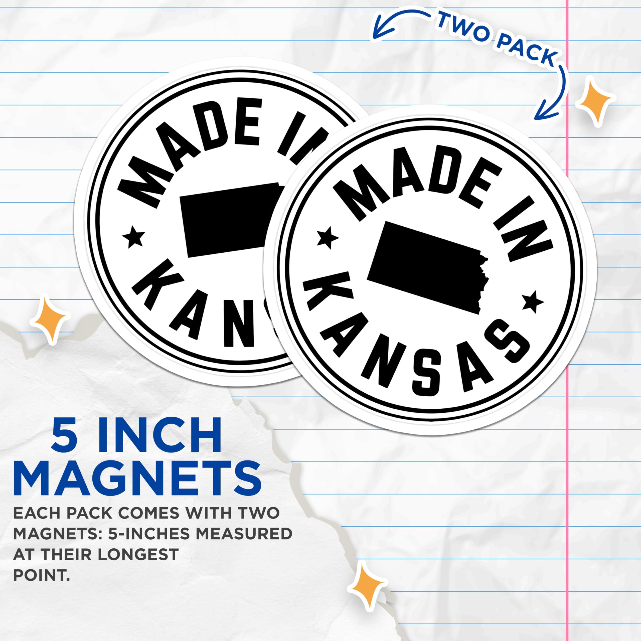 (2 Pack) Kansas Magnets - Made in Kansas - State Pride - Fridge Magnets - 5" On Longest Side - Premium Magnet - for Cars, Refrigerators, Toolboxes, Lockers - Made in USA - MAG15212