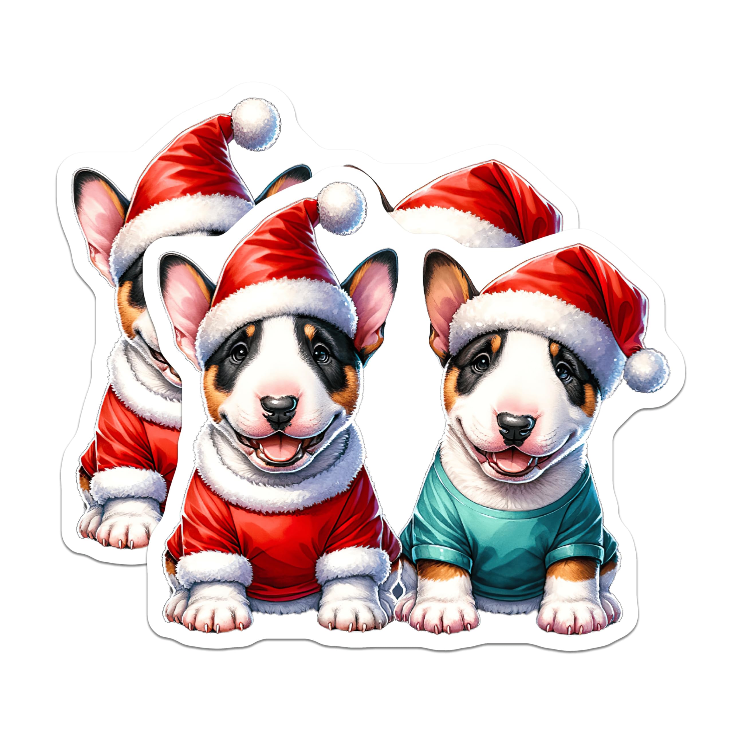 (2 Pack) Christmas Bull Terrier Puppy Magnets - Festive Holiday Dog Decor - Animal Lovers Seasonal Item - 5 Inches On Longest Side - Thick Durable Magnet - Made in USA - MAG23593