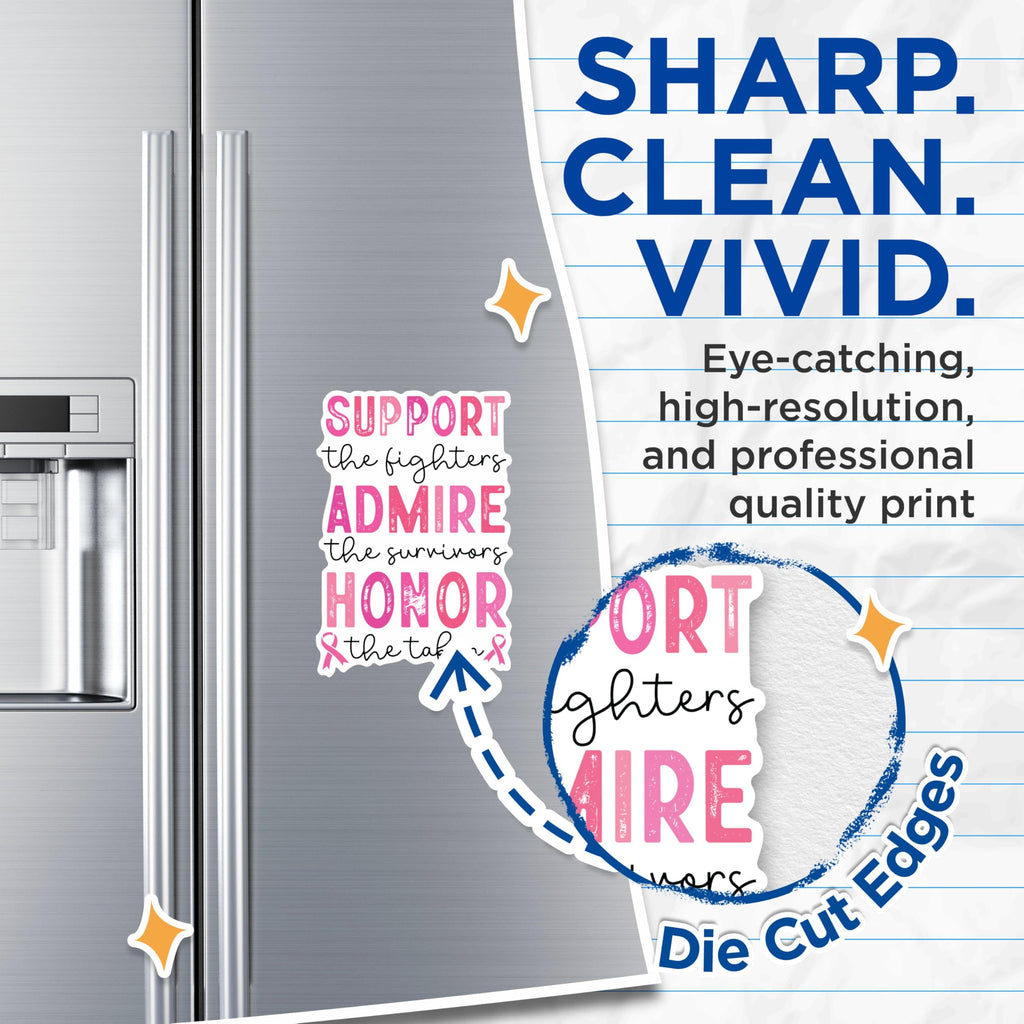 (2 Packs) Support The Fighters Admire The Survivors Honor The Taken Magnets - Breast Cancer Awareness Magnets - 5" On Longest Side - for Fridges, Toolboxes, Cars - Made in USA - MAG2447