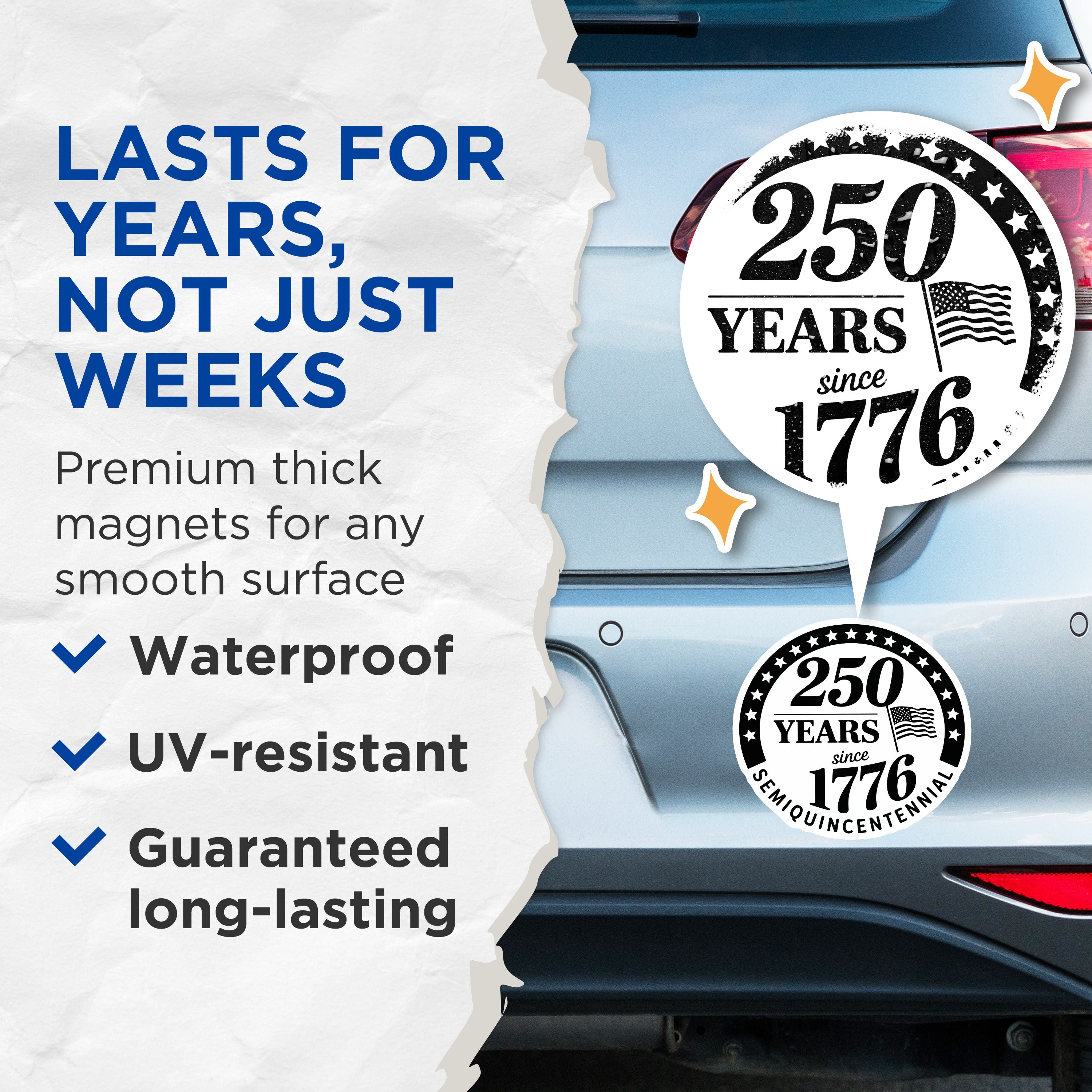 (2 Pack) USA 250th Anniversary Commemorative Magnets - Semiquincentennial - American Historical Emblem - 5 Inches On Longest Side - Thick Durable Magnet - Made in USA - MAG37758