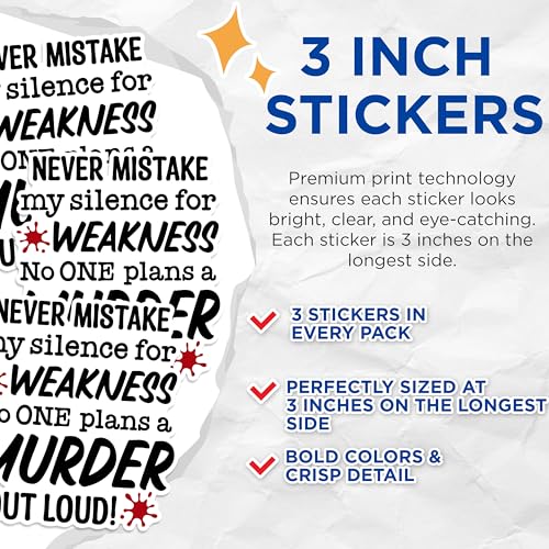 (3 Pack) Silence is Weakness Decals - Murder Plans - Laptop Decal - 3 Inches On Longest Side - Easy Peel & Apply - Made in USA - 3MCS1798