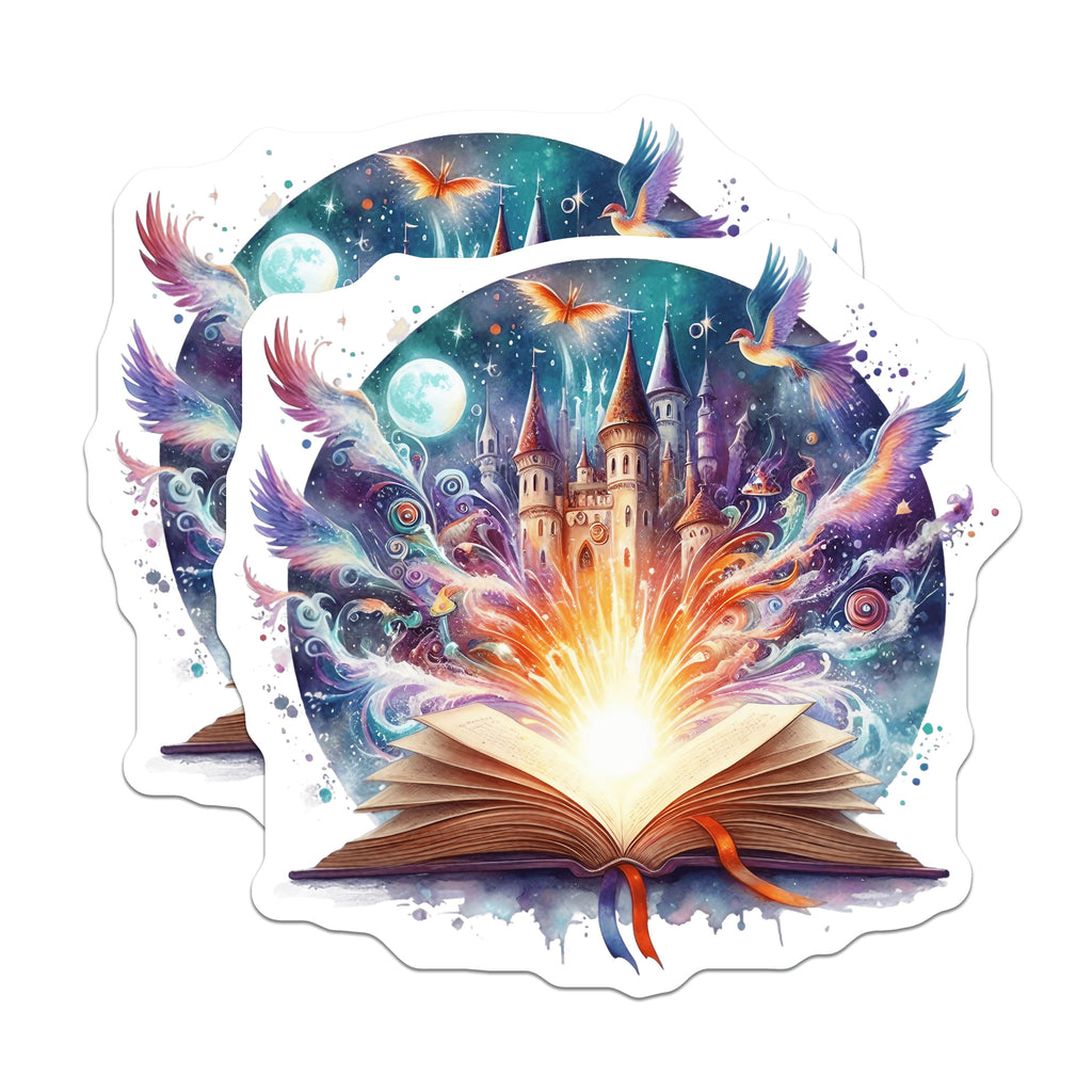 (2 Pack) Magical Book Magnets - Fantasy Castle Decor - Whimsical Reader Art - Cosmic Storybook Design - 5 Inches On Longest Side - Thick Durable Magnet - Made in USA - MAG38510