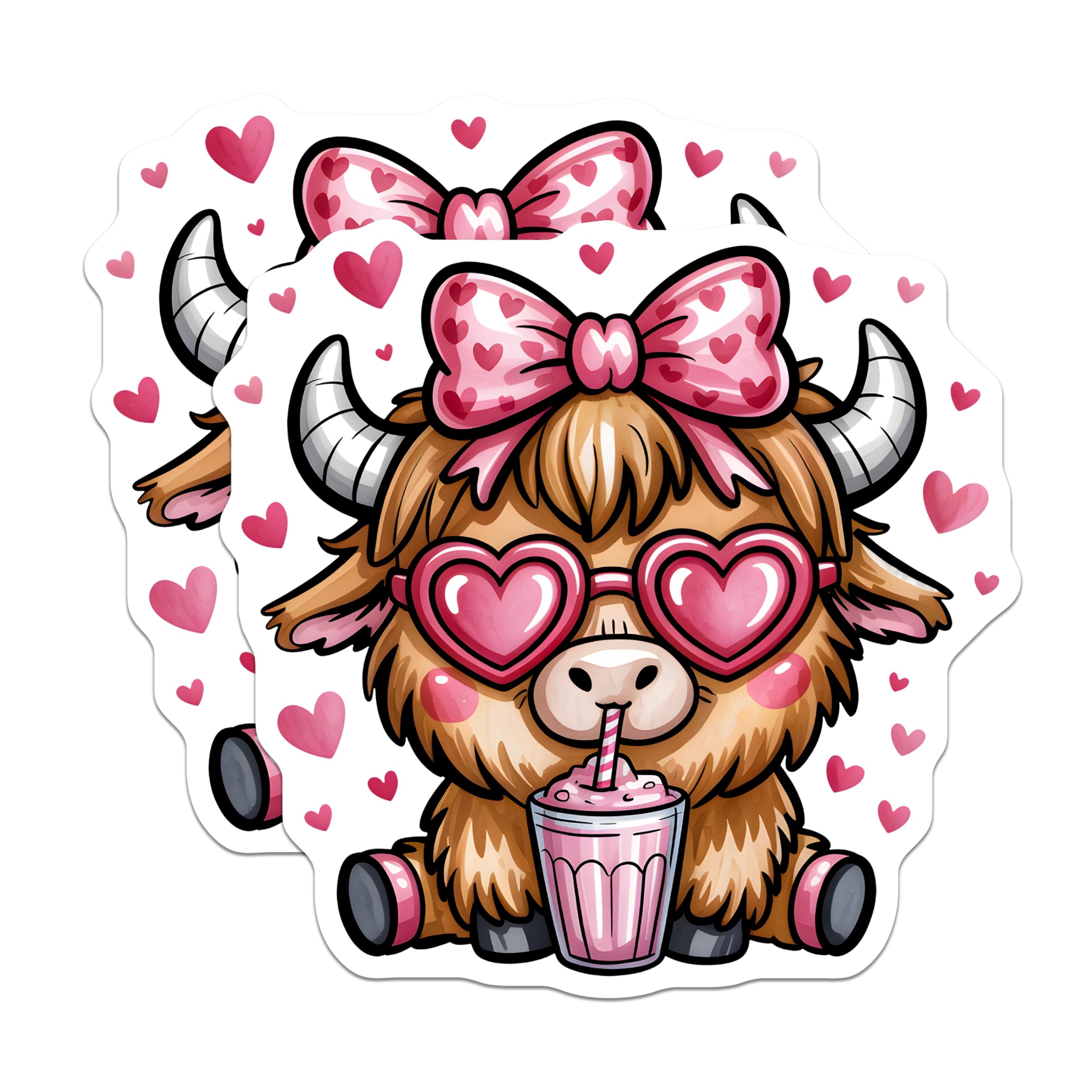 (2 Pack) Highland Cow Magnets - Cute Valentine Decor - Heart Glasses Cow Theme - 5" On Longest Side - Premium Magnet - for Cars, Refrigerators, Toolboxes, Lockers - Made in USA - MAG15848