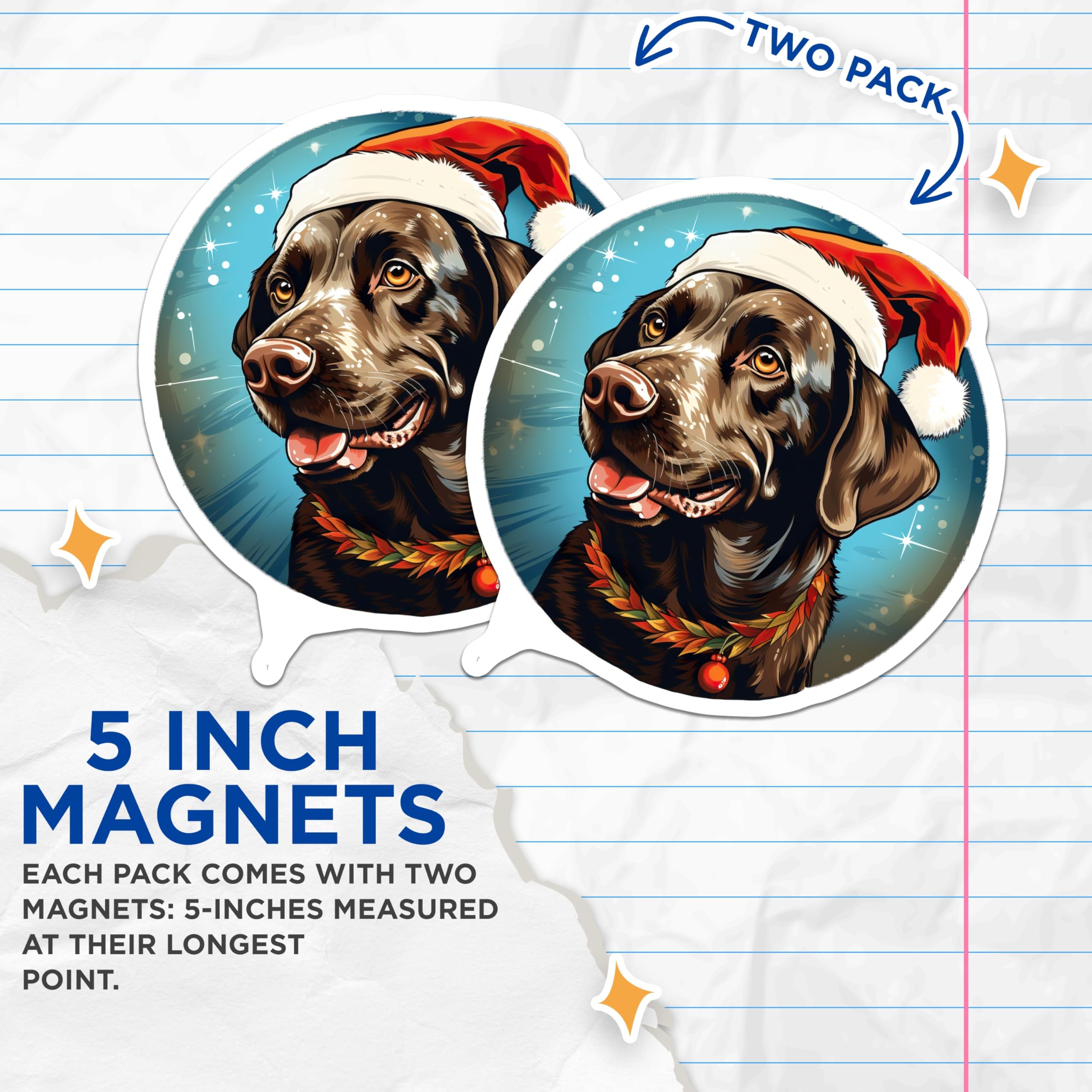 (2 Pack) Christmas Labrador Magnets - Santa Hat Dog Holiday Decor - Chocolate Lab Pet Lover Refrigerator Accessory - 5 Inches On Longest Side - Thick Durable Magnet - Made in USA - MAG26990
