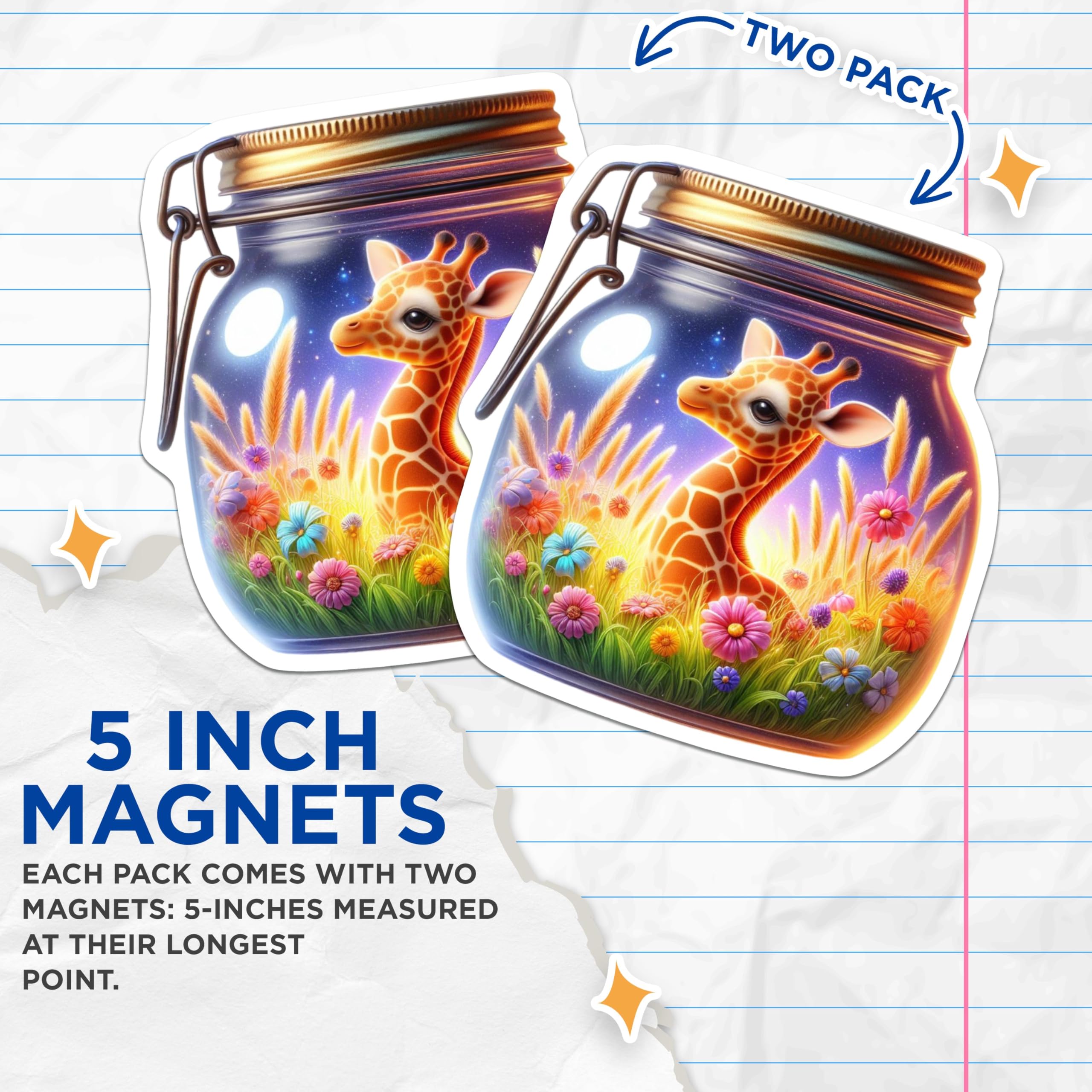 (2 Pack) Jar Giraffe Decor Magnet - Giraffe in Bottle Design - 5" On Longest Side - Sticks to Smooth Flat Surfaces - Made in USA - MAG9374