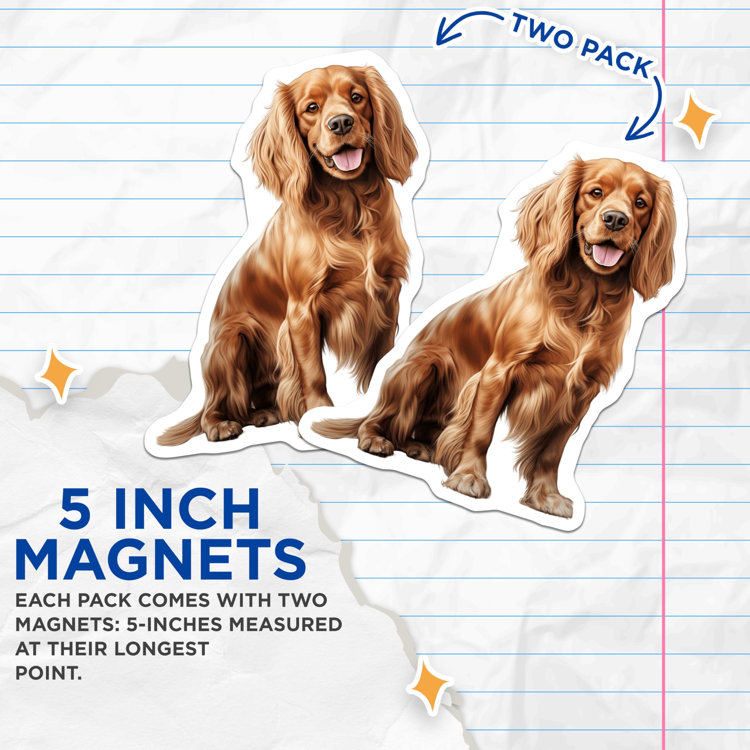 (2 Pack) Adorable Cocker Spaniel Magnets - Happy Dog Lover Decor - Cute Pet Art Refrigerator Magnets for Dog Moms - 5 Inches On Longest Side - Thick Durable Magnet - Made in USA - MAG27765