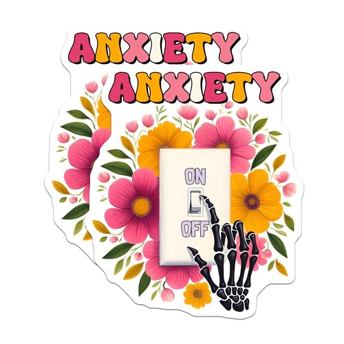 (2 Pack) Anxiety On Off Stickers - Mental Health Awareness - Skeleton Hand Floral Design Sticker - 5" On Longest Side - Sticks to Smooth Flat Surfaces - Made in USA - BMCS9761