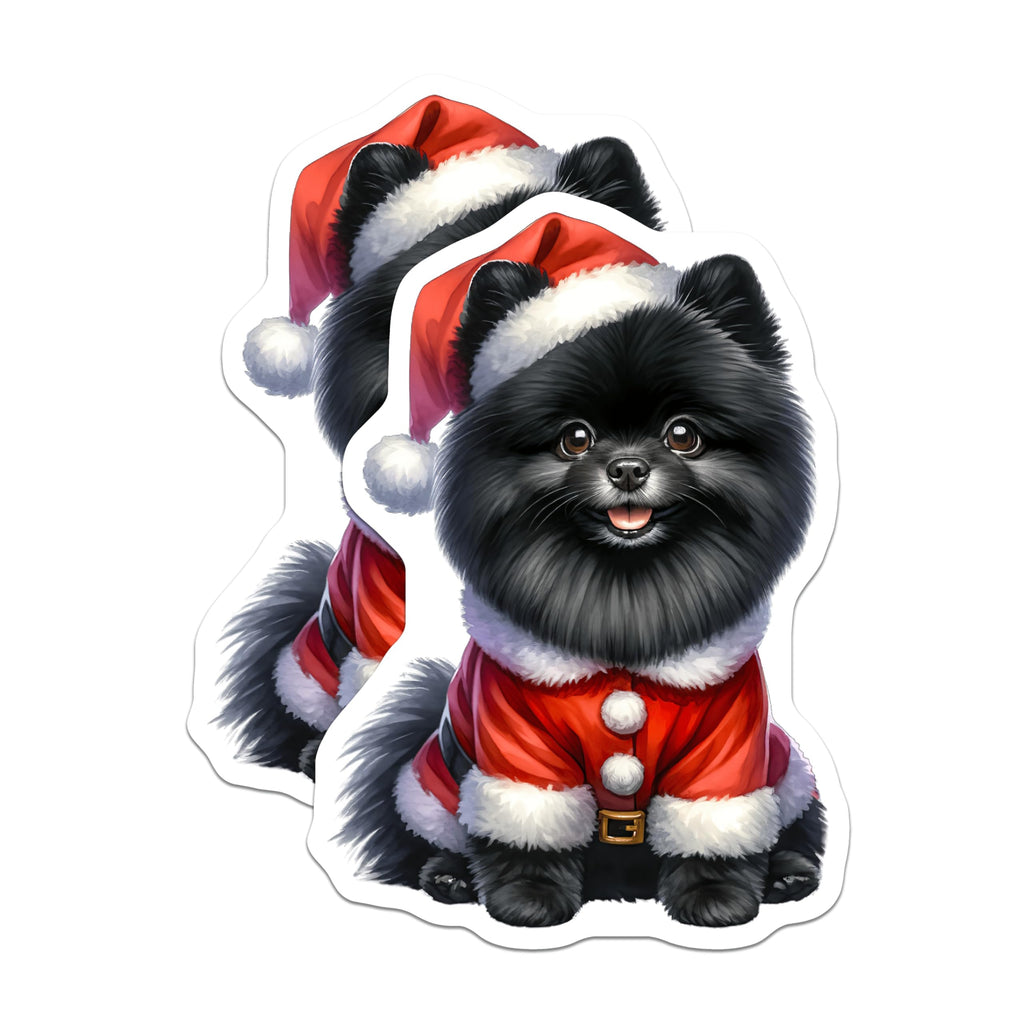 (2 Pack) Black Pomeranian Christmas Magnets - Santa Dog Holiday - Pet Lover Refrigerator Decor - 5 Inches On Longest Side - Thick Durable Magnet - Made in USA - MAG27915