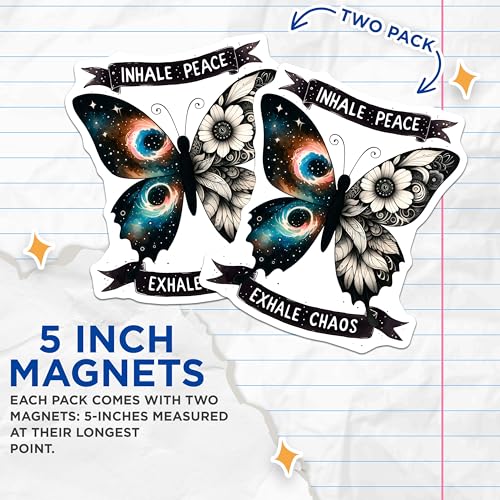 (2 Pack) Inspirational Butterfly Art Magnet - Motivational Home Decor - 5" On Longest Side - Sticks to Smooth Flat Surfaces - Made in USA - MAG9744