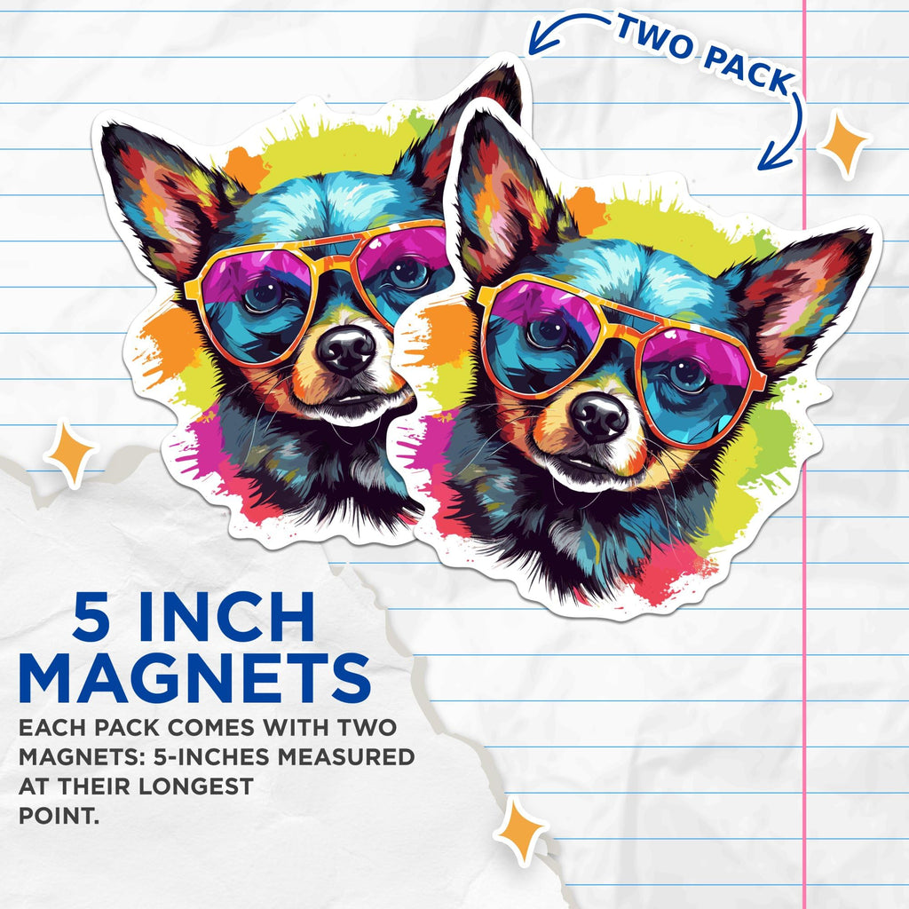 (2 Pack) Chihuahua Dog Magnets - Chihuahua with Sunglasses - Choose FromOver 100 Dog Breeds - 5" On Longest Side - Premium Magnet - Made in USA - MAG0338