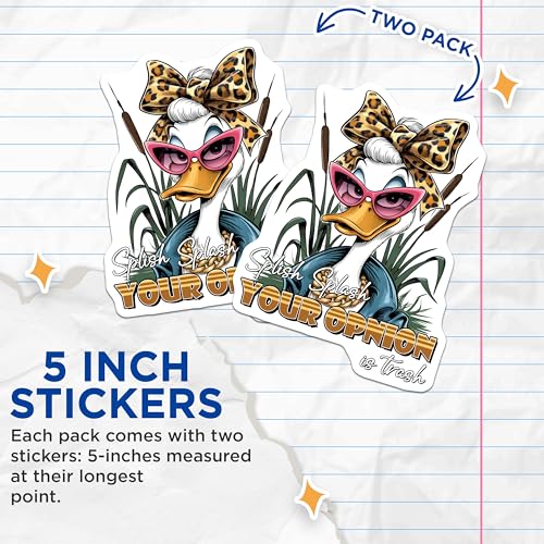 (2 Pack) Funny Duck Stickers - Cartoon Bird - Your Opinion is Trash Sticker - 5" On Longest Side - Sticks to Smooth Flat Surfaces - Made in USA - BMCS9714