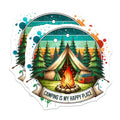 (2 Pack) Camping is My Happy Place Stickers - Outdoor Adventure - Nature Scenic - 5" On Longest Side - Sticks to Smooth Flat Surfaces - Made in USA - BMCS6586