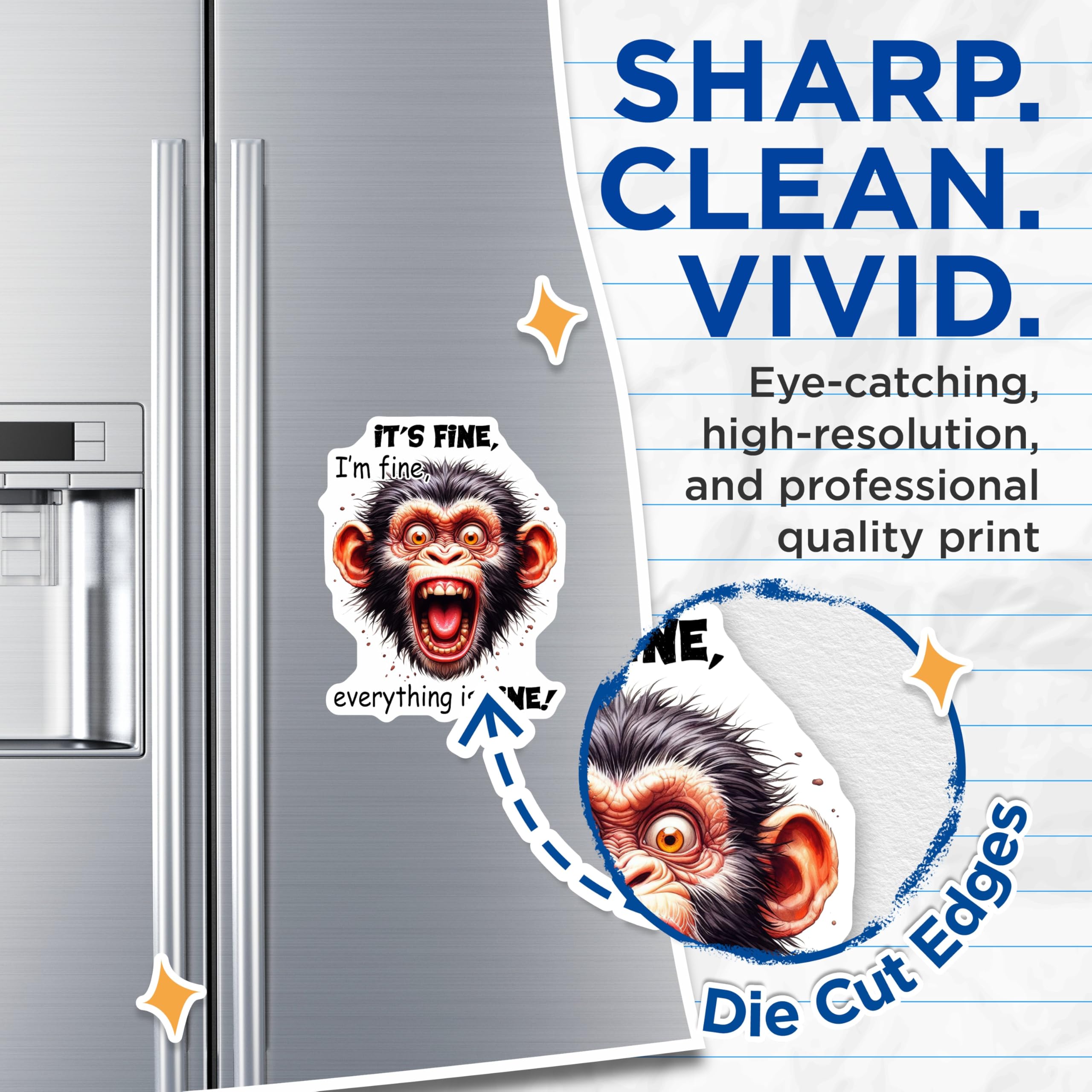 (2 Pack) Its Fine Magnets - Funny Monkey - Everything is Fine Magnets - 5" On Longest Side - Premium Magnet - for Cars, Refrigerators, Toolboxes, Lockers - Made in USA - MAG15113
