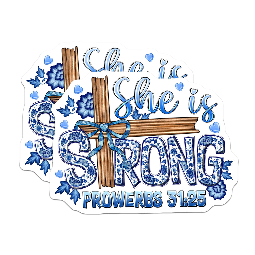 (2 Pack) She is Strong Magnets - Proverbs 31 25 Decor - Christian Woman Art - 5 Inches On Longest Side - Thick Durable Magnet - Made in USA - MAG27911
