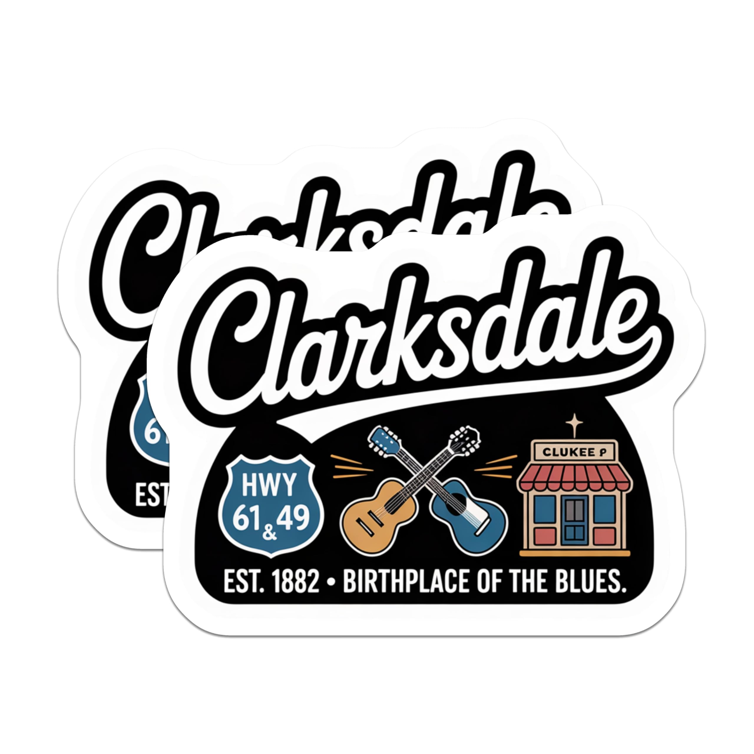 (2 Pack) Clarksdale Mississippi Magnets - Blues Music - Highway 61 Souvenir - 5" On Longest Side - Premium Magnet - for Cars, Refrigerators, Toolboxes, Lockers - Made in USA - MAG17760