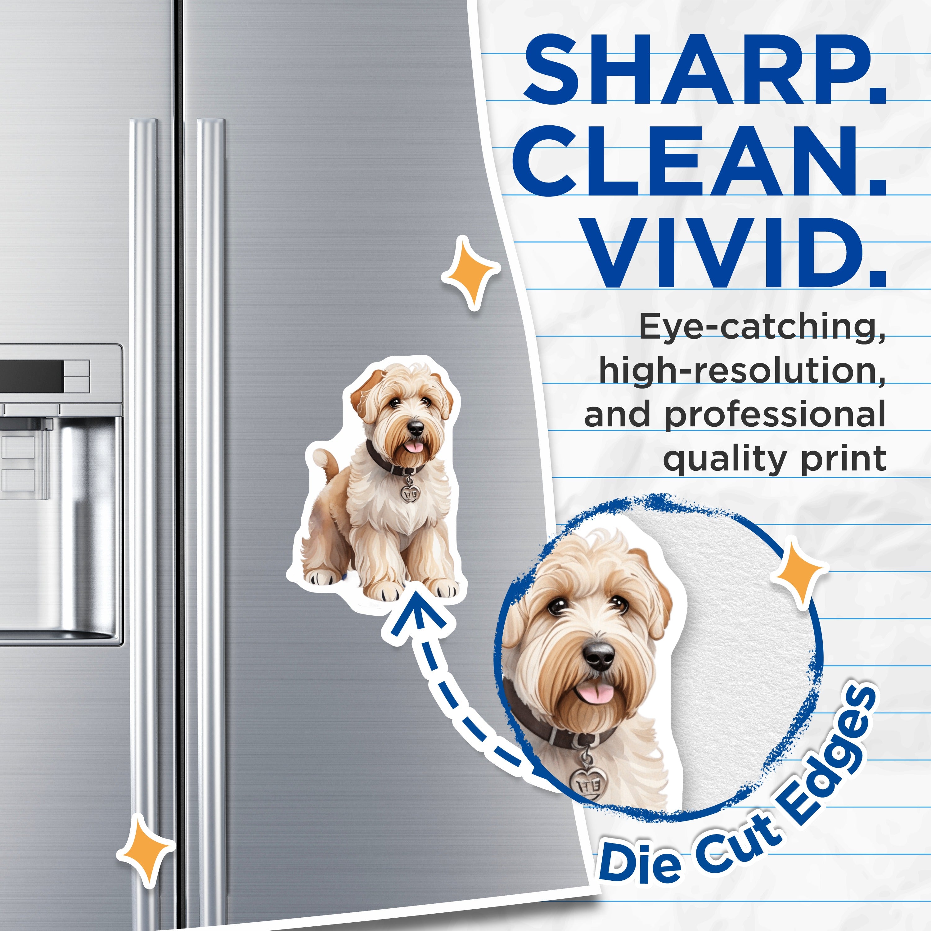 (2 Pack) Wheaten Terrier Dog Magnets - Cute Fluffy Pet Art - Dog Lover Fridge Decor - Animal Owner Accessory - 5 Inches On Longest Side - Thick Durable Magnet - Made in USA - MAG36867