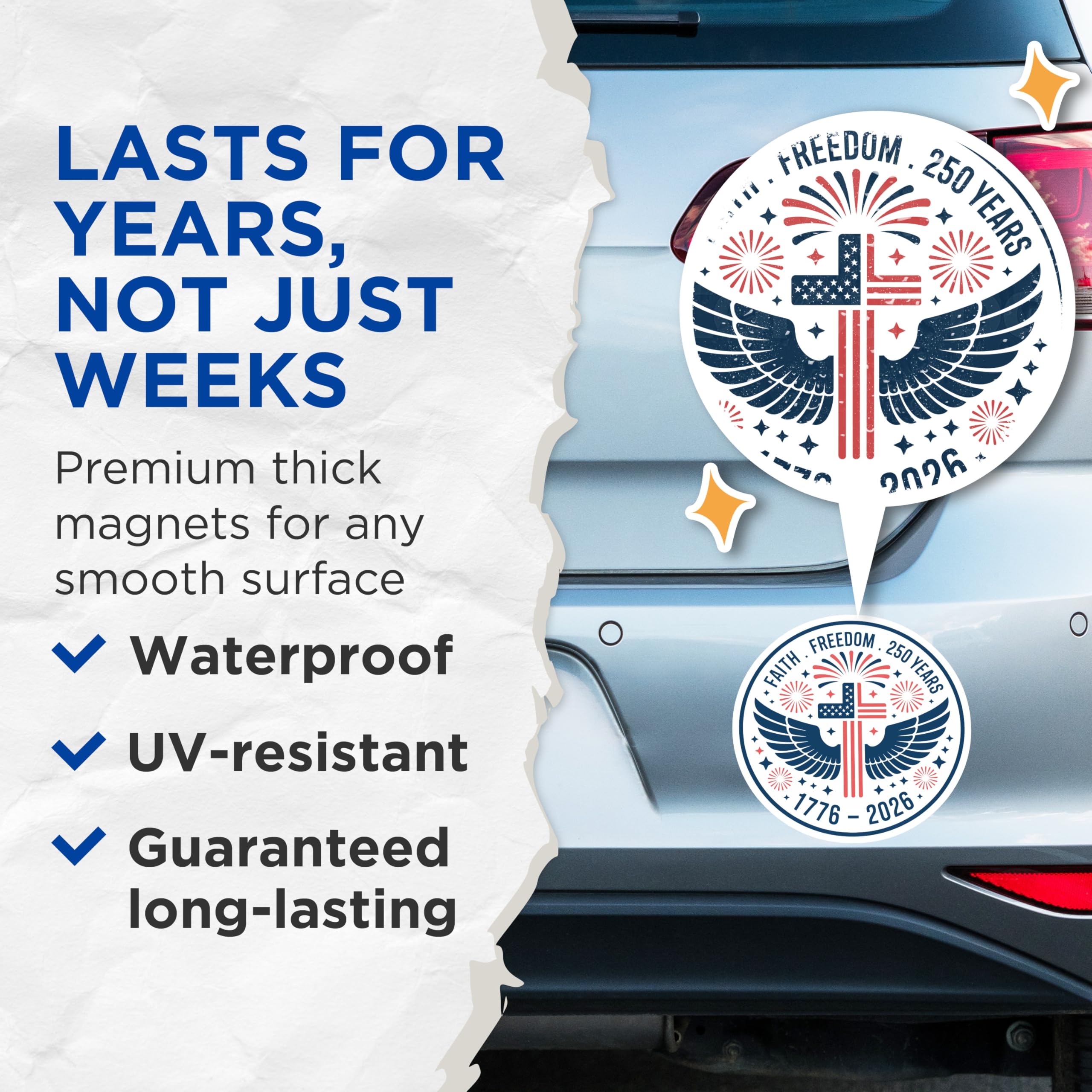 (2 Pack) 1776 2026 Anniversary Magnets - Faith Freedom USA Cross - Patriotic Celebration Bicentennial - 5 Inches On Longest Side - Thick Durable Magnet - Made in USA - MAG21375