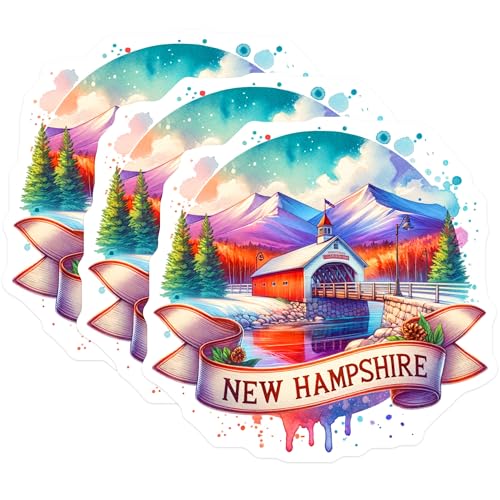 (3 Pack) New Hampshire Decals - Covered Bridge Art - Laptop Decal - State Pride- 3 Inches On Longest Side - Easy Peel & Apply - Made in USA - 3MCS5636