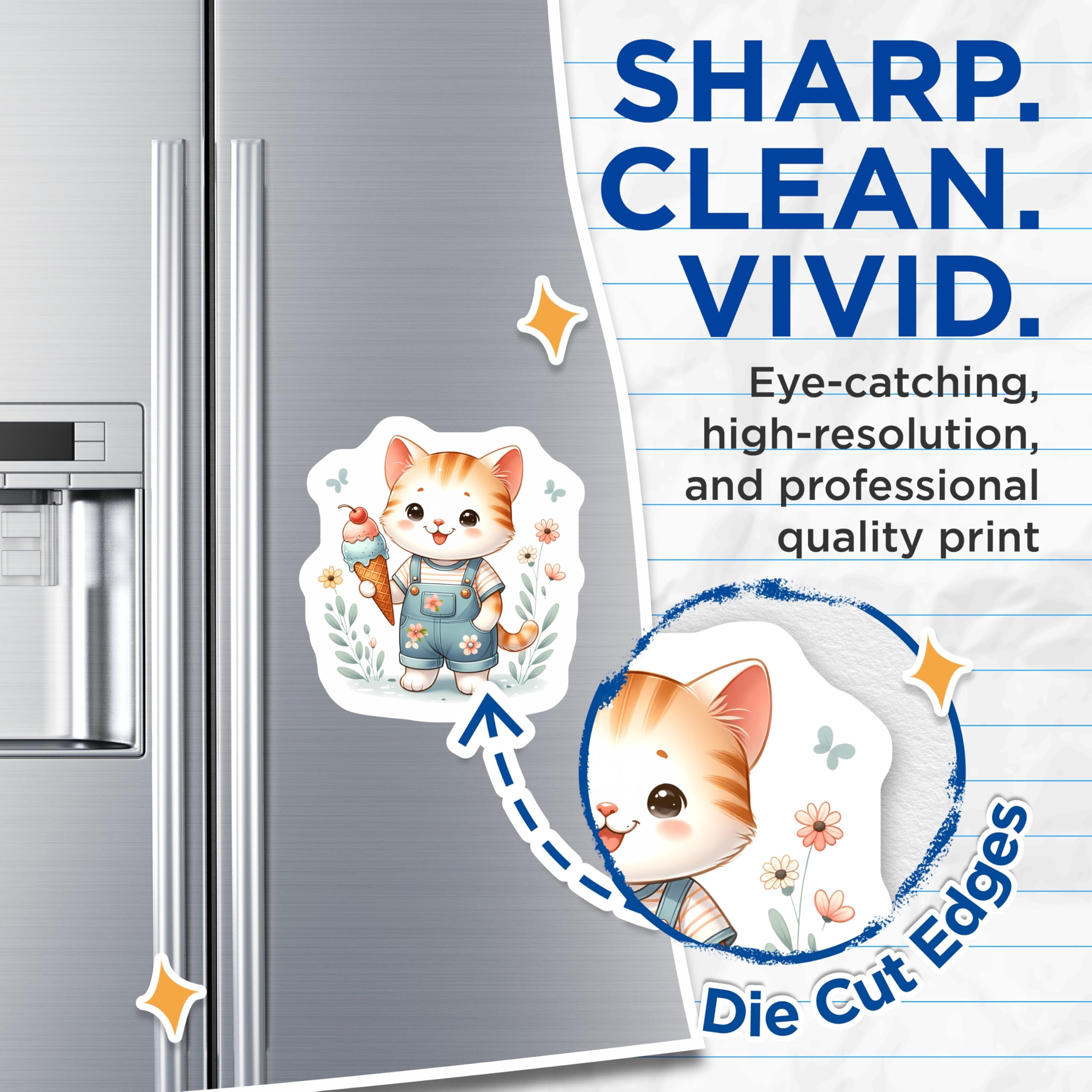 (2 Pack) Adorable Cartoon Cat Magnets - Kawaii Kitty Ice Cream Cone Enthusiast - Whimsical Animal Refrigerator Decoration - 5 Inches On Longest Side - Thick Durable Magnet - Made in USA - MAG21526
