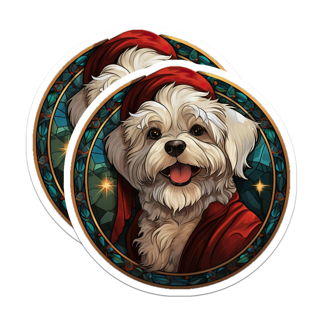 (2 Pack) Maltese Dog Magnets - Festive Christmas Puppy Art - Stained Glass Pet Lover Holiday Accent Decoration - 5 Inches On Longest Side - Thick Durable Magnet - Made in USA - MAG23842