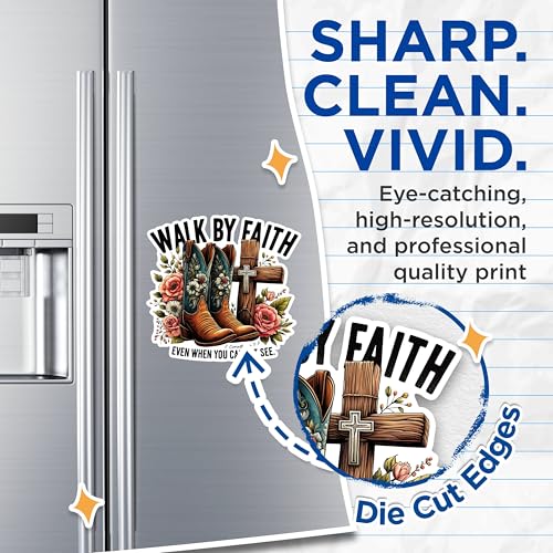 (2 Pack) Walk by Faith Magnets - Inspirational Quotes Magnets - Christian Decor Magnets - Floral Boot Magnets- 5" On Longest Side - for Fridges, Toolboxes, Cars - Made in USA - MAG2839