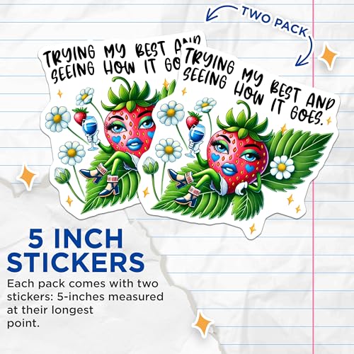(2 Pack) Strawberry Stickers - Trying My Best - Motivational Sticker - 5" On Longest Side - Sticks to Smooth Flat Surfaces - Made in USA - BMCS9680