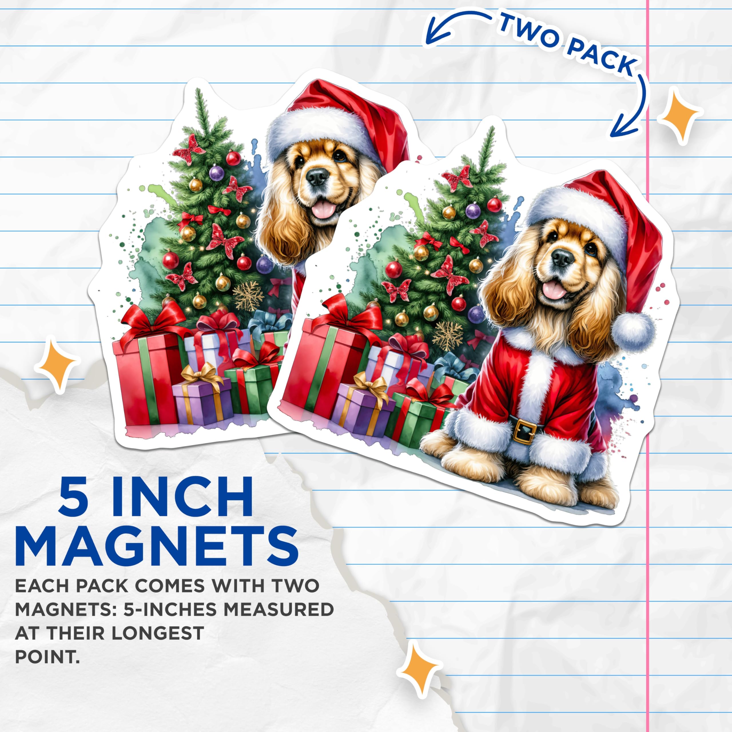 (2 Pack) Christmas Dog Magnets - Santa Spaniel - Holiday Pet Decor - 5 Inches On Longest Side - Thick Durable Magnet - Made in USA - MAG27833