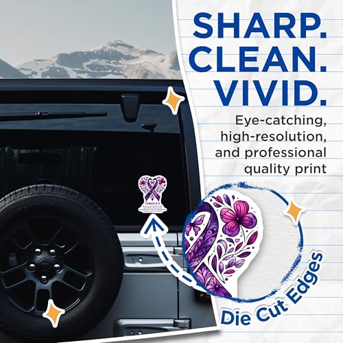 (2 Pack) Dementia Awareness Stickers - Purple Ribbon Sticker - Memory Loss Art Sticker - 5" On Longest Side - Sticks to Smooth Flat Surfaces - Made in USA - BMCS9785
