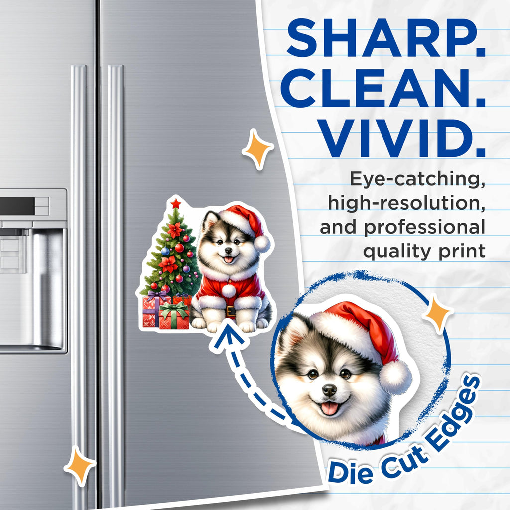 (2 Pack) Santa Dog Magnets - Christmas Puppy Holiday Decor - Festive Pet Lover Presents - Cute Fluffy Dog - 5 Inches On Longest Side - Thick Durable Magnet - Made in USA - MAG26378