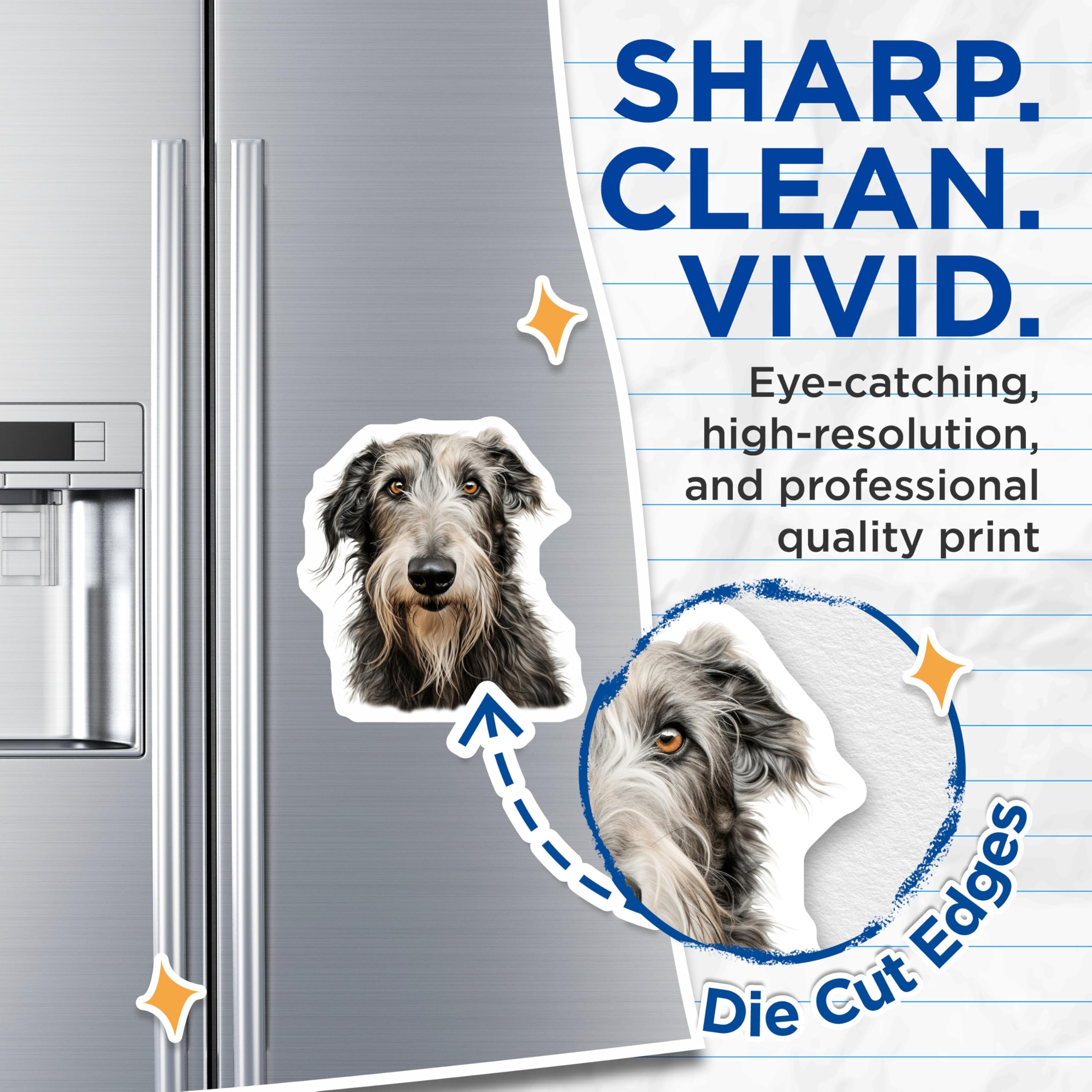 (2 Pack) Scottish Deerhound Magnets - Irish Wolfhound Art - Shaggy Dog Lover Decor - Unique Pet Portrait for Dog Owner - 5 Inches On Longest Side - Thick Durable Magnet - Made in USA - MAG26056