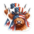 (2 Pack) Patriotic Cow Stickers - American Flag Highland Cow - Independence Day Animal Sticker - 5" On Longest Side - Sticks to Smooth Flat Surfaces - Made in USA - BMCS6348