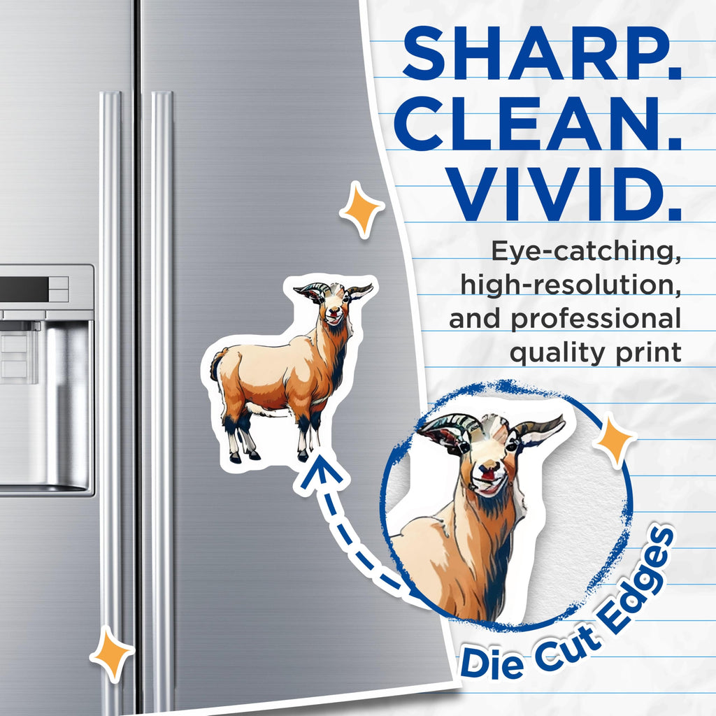 (2 Pack) Happy Goat Magnets - Farm Animal Decor - Smiling Critter Refrigerator Art - 5 Inches On Longest Side - Thick Durable Magnet - Made in USA - MAG21249
