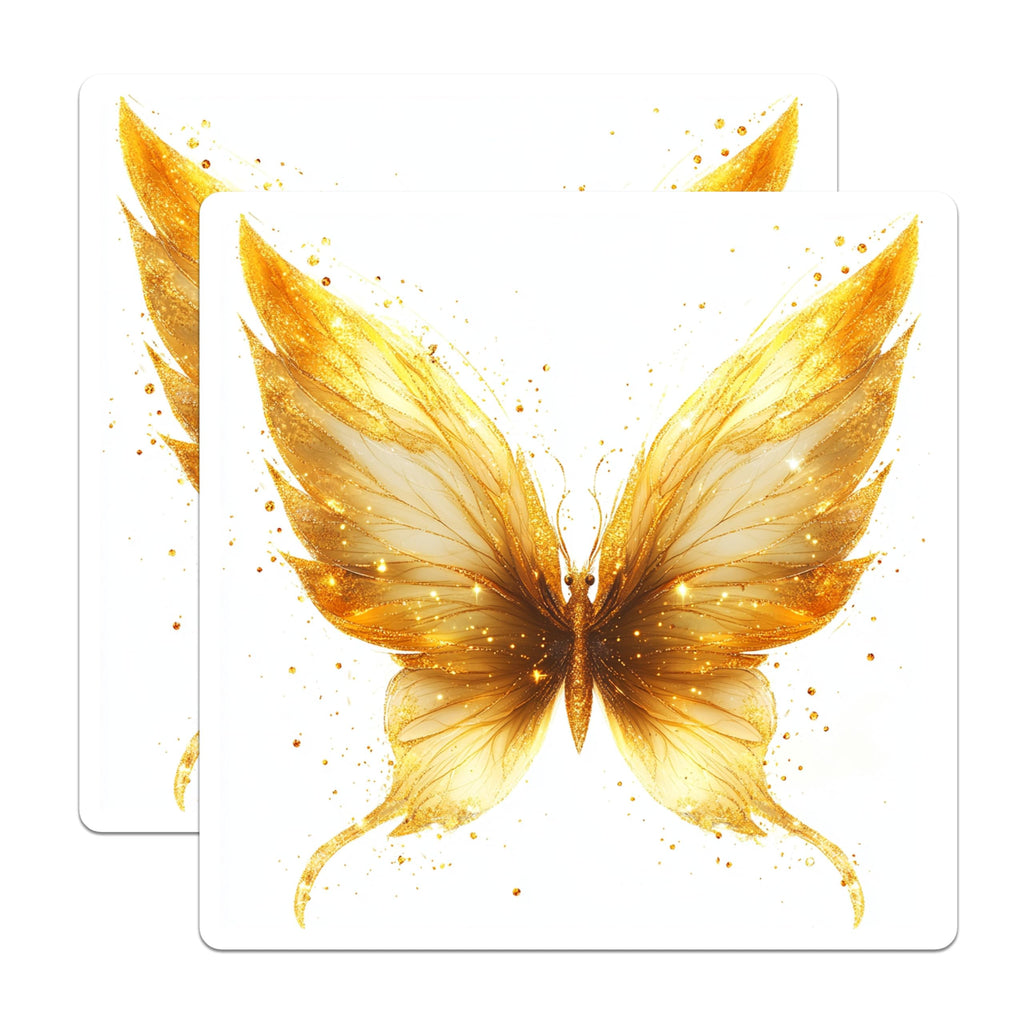 (2 Pack) Golden Glitter Butterfly Magnets - Shimmering Moth Decor - Elegant Ethereal Insect Artistry - 5 Inches On Longest Side - Thick Durable Magnet - Made in USA - MAG24656