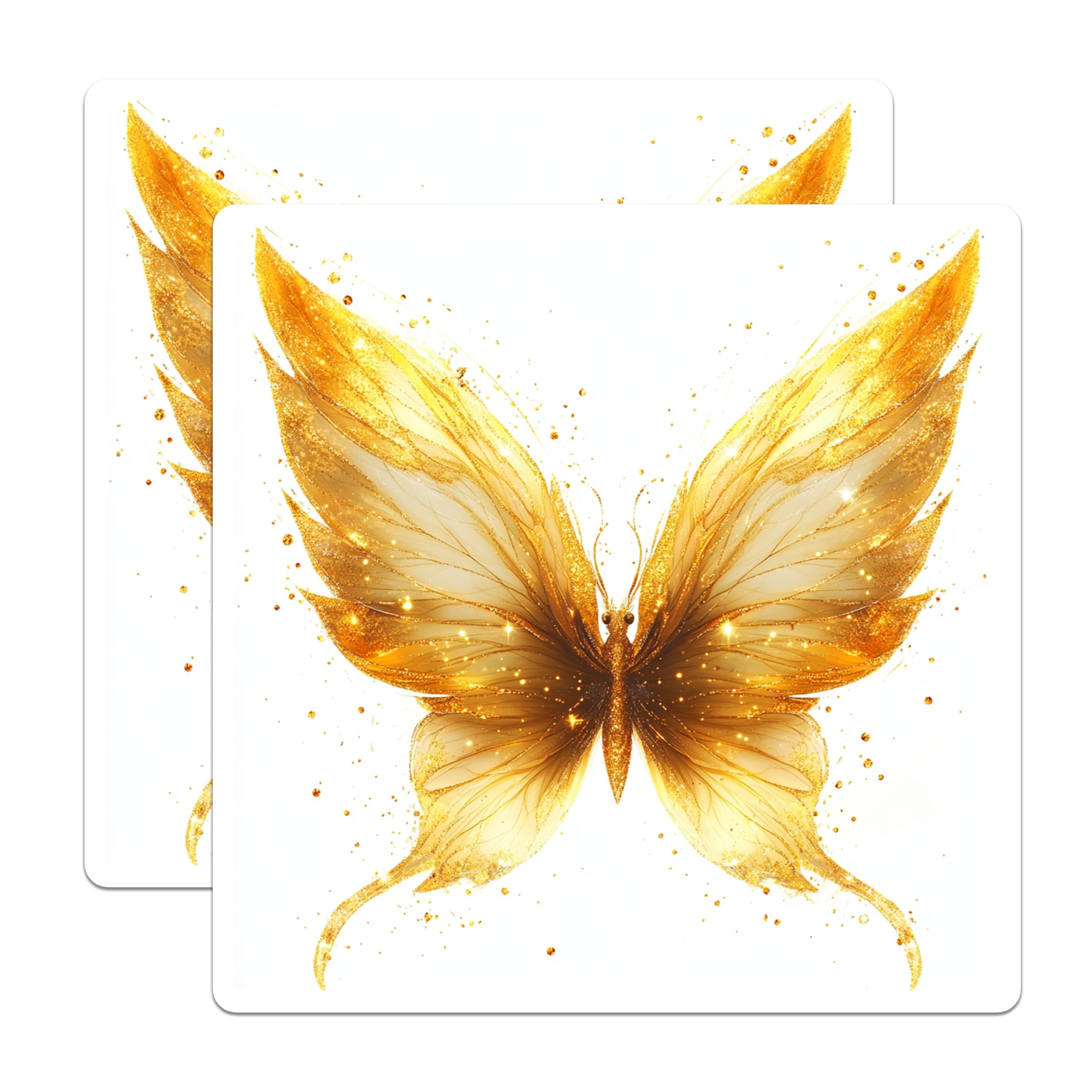 (2 Pack) Golden Glitter Butterfly Magnets - Shimmering Moth Decor - Elegant Ethereal Insect Artistry - 5 Inches On Longest Side - Thick Durable Magnet - Made in USA - MAG24656