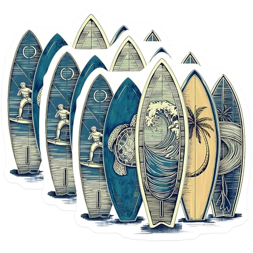 (3 Pack) Surfboard Decals - Beach Inspired Stickers - Laptop Accessories - 3 Inches On Longest Side - Easy Peel & Apply - Made in USA - 3MCS2354
