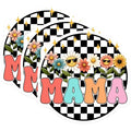 (3 Pack) Mama Flower Decals - Retro Mama Sticker - Checkered Mama Laptop Decals - 3 Inches On Longest Side - Easy Peel & Apply - Made in USA - 3MCS6948