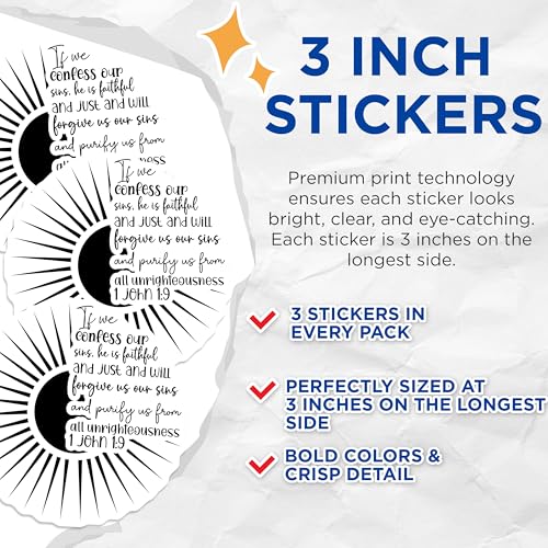 (3 Pack) Scripture Verse Decals - Religious Quote - Faith Based Art - 3 Inches On Longest Side - Easy Peel & Apply - Made in USA - 3MCS2629